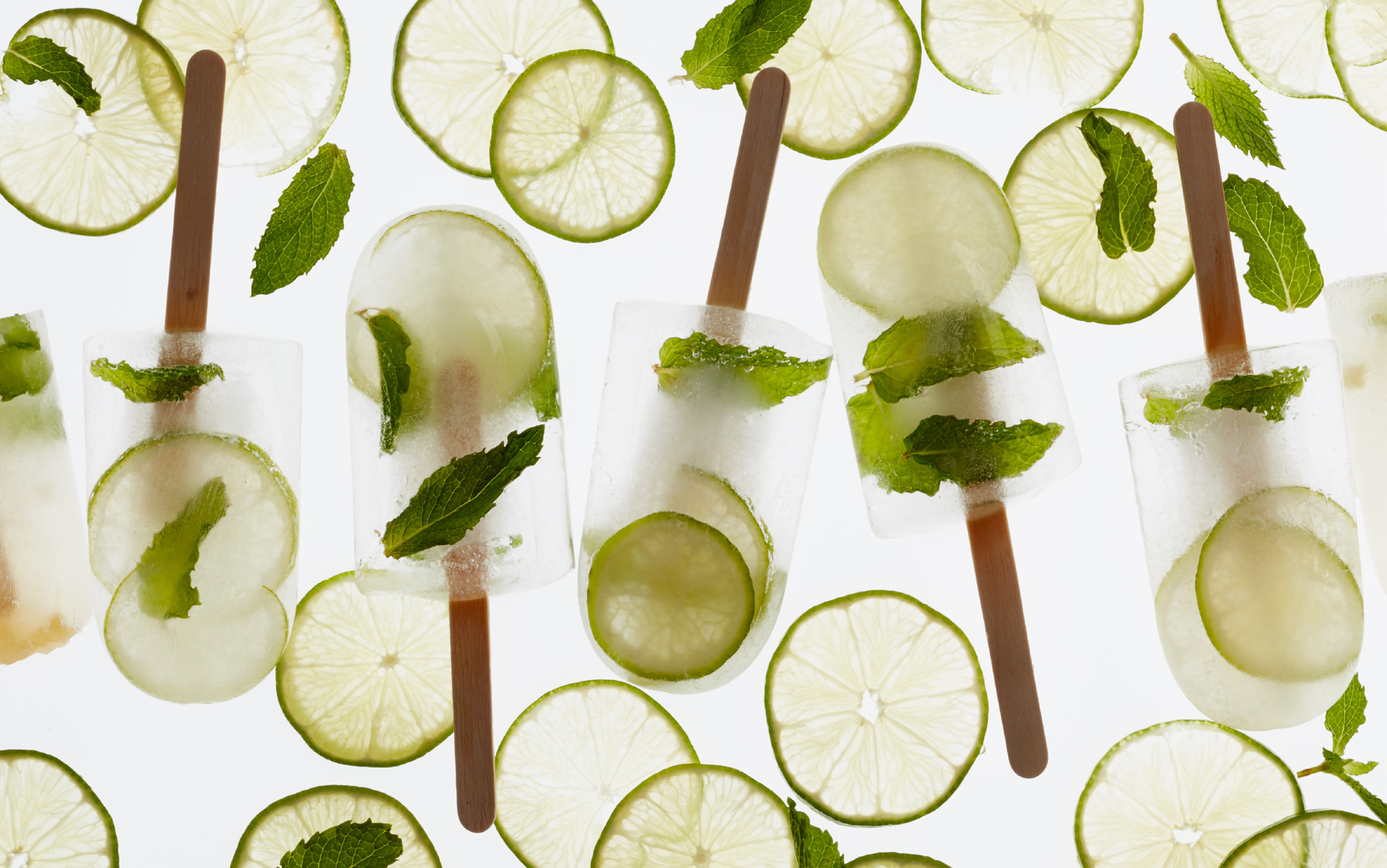 popsicles with lime slices and mint leaves San Francisco food photographer
