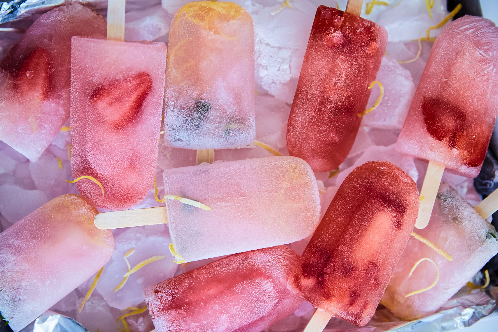 frozen pink and red strawberry popsicles San Francisco food photographer