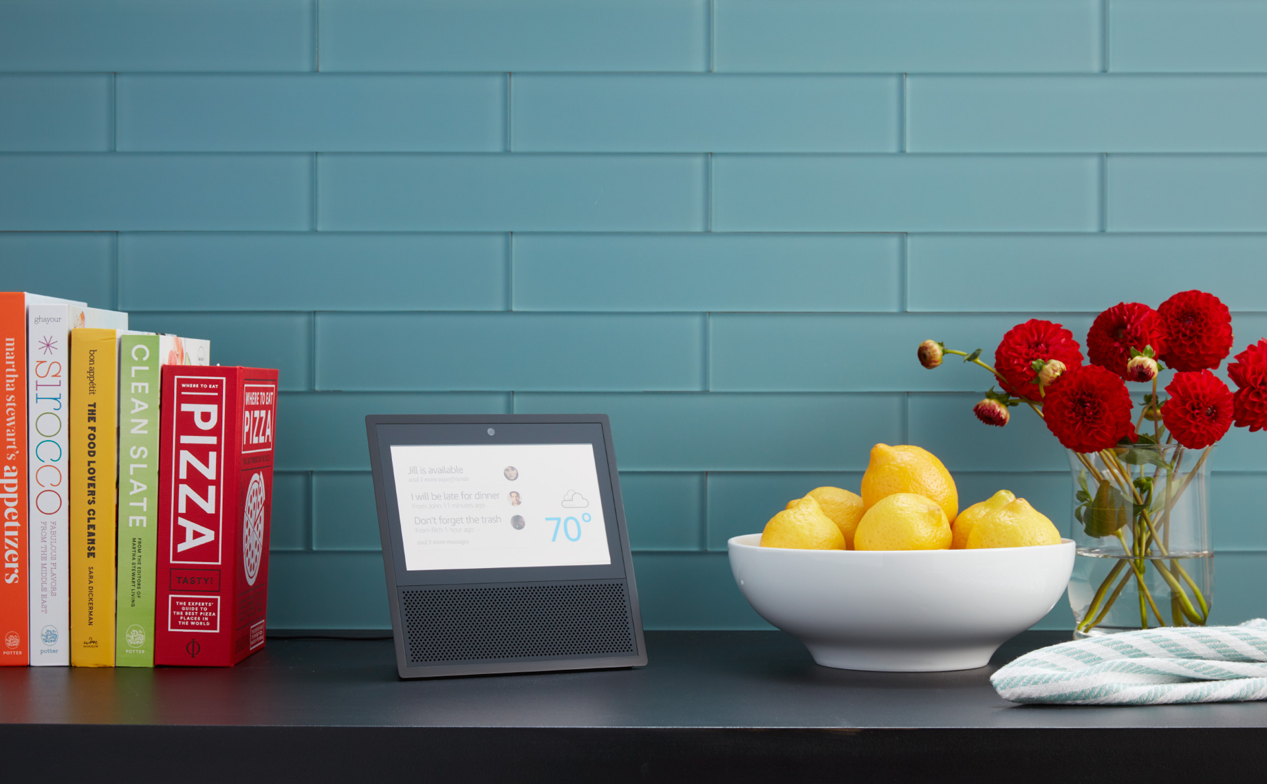 Alexa in kitchen with fruit on counter hilip Harvey Photography, San Francisco, California, still life, interiors, food, lifestyle and product photography San Francisco product photographer