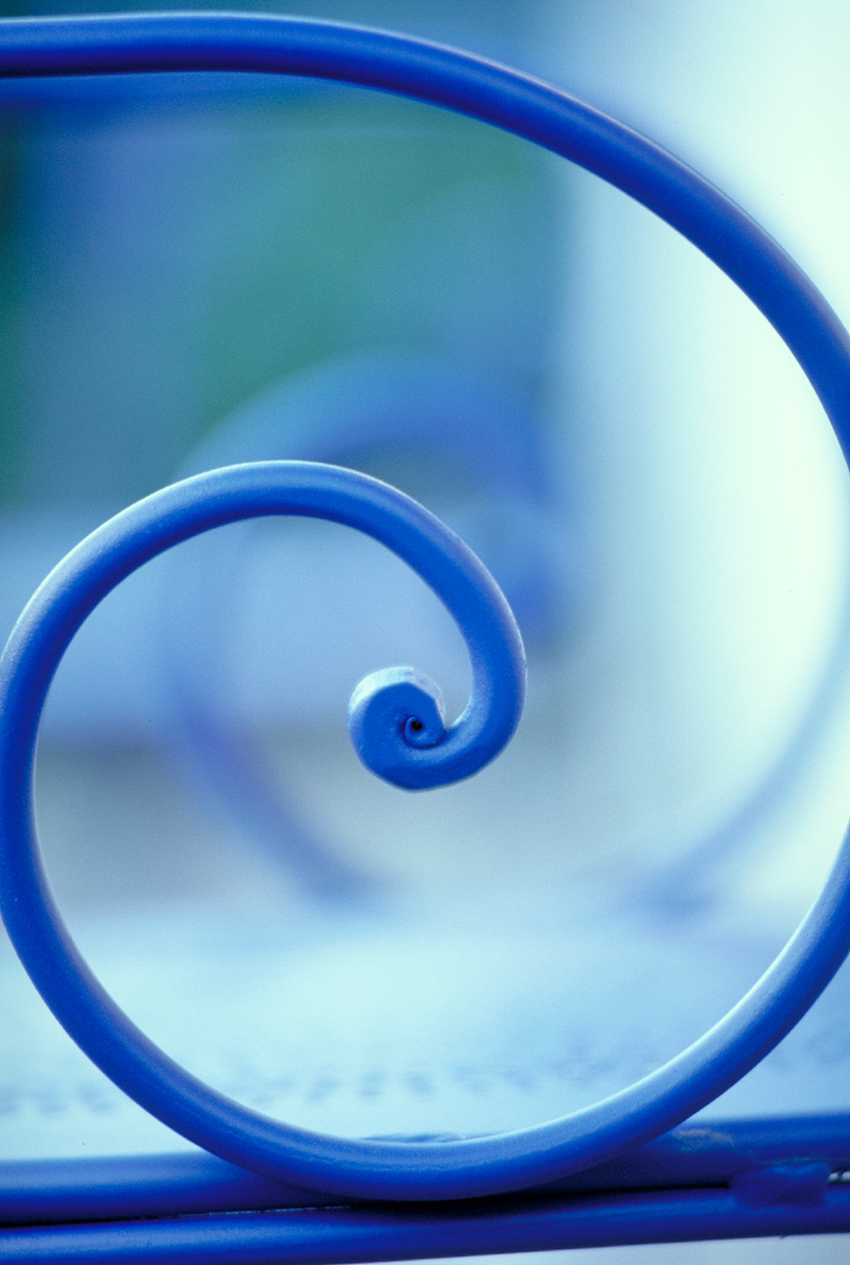 Armchair blue metal curl detail San Francisco product photographer